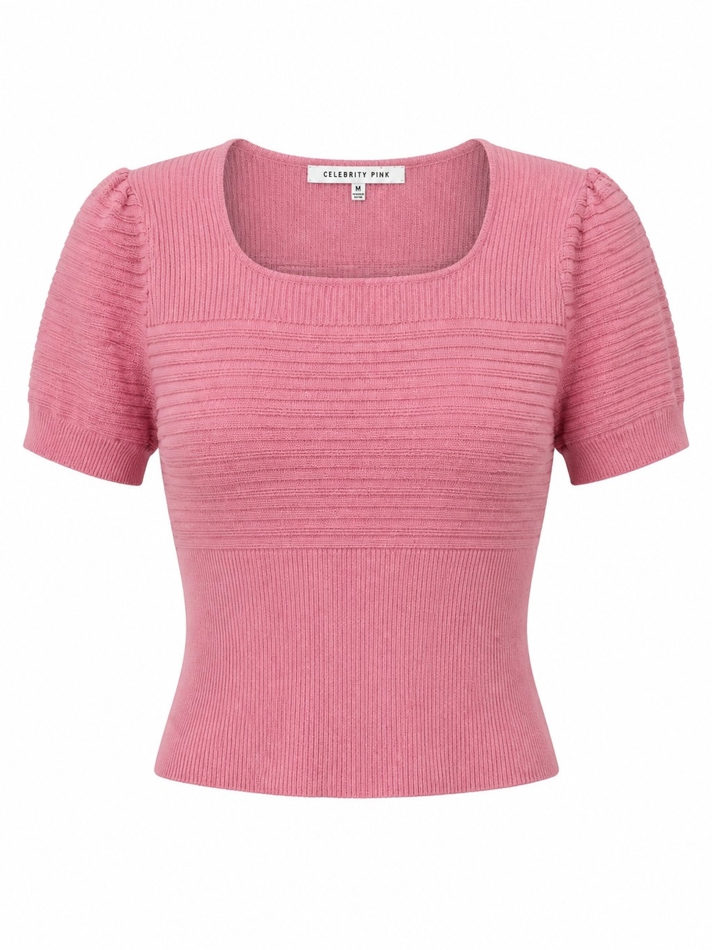 Celebrity Pink Square Neck Ribbed Knit Top - Pink
